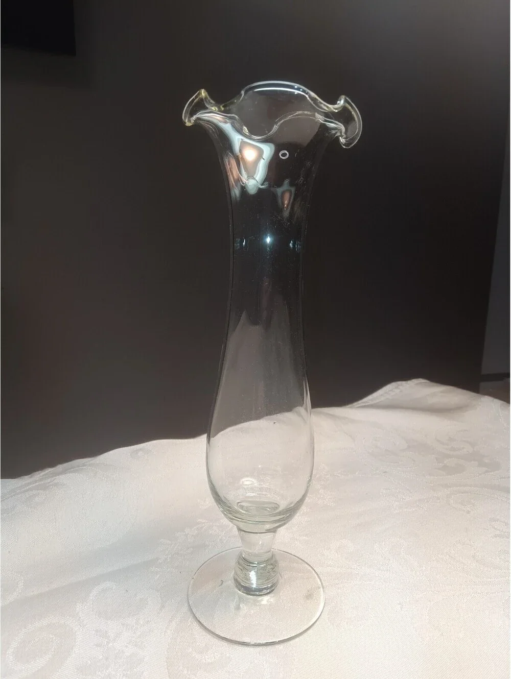 Romantic Cottagecore Ruffled Clear Glass Pedestal Bud Vase